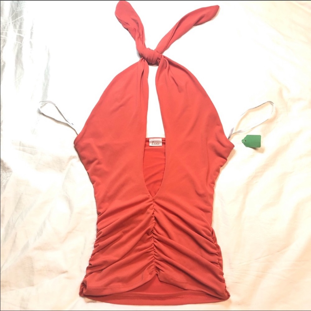 🍊NWT Lani Halter Tank Top-Orange stretch gathered
